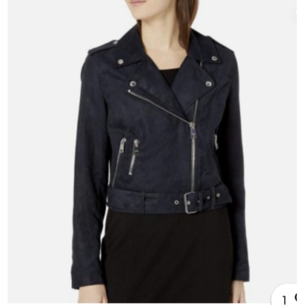 Levi's - Outerwear - Women's Faux Suede Belted Motorcycle Jacket - Size L Navy